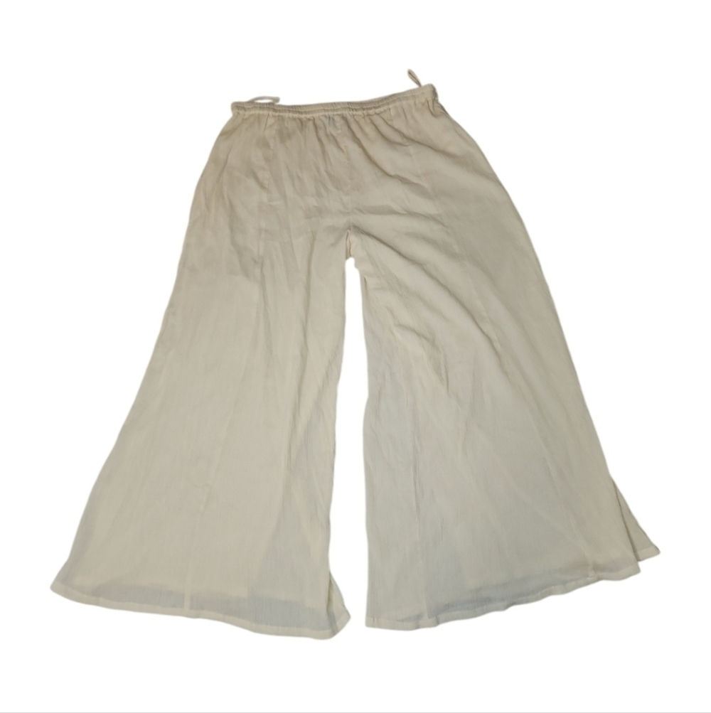 Marisol Wide Leg Elastic Waist Pull On Lined Cotton Plus Size Pants 2X Boho